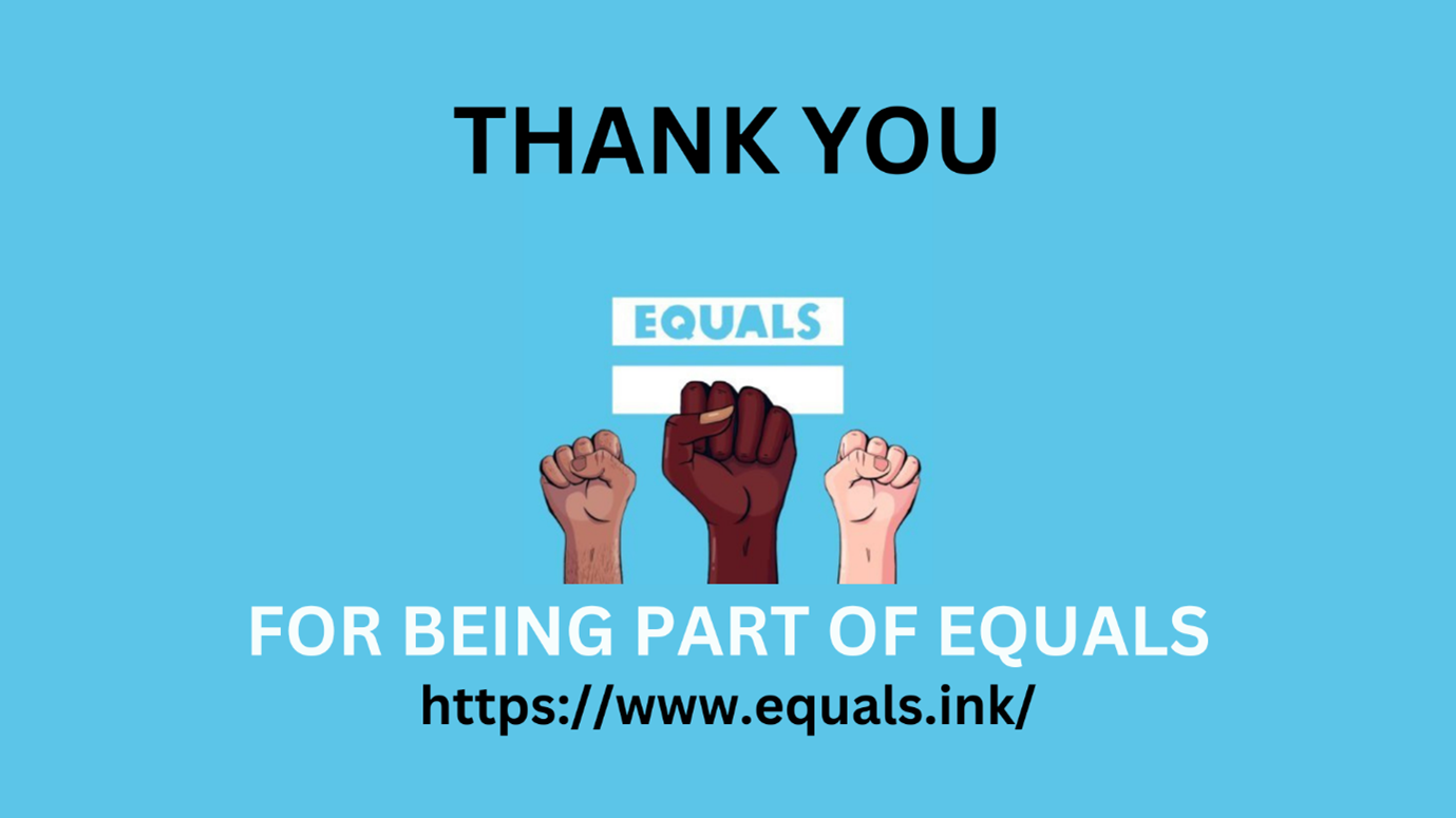 image with the Equals logo with text saying "Thank you for being part of Equals"