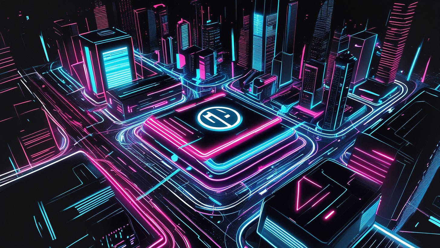 Futuristic city skyline with digital connections representing brand storytelling.