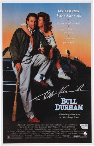 Tim Robbins and Kevin Costner Signed 11" x 17" Bull Durham Movie Poster - BAS