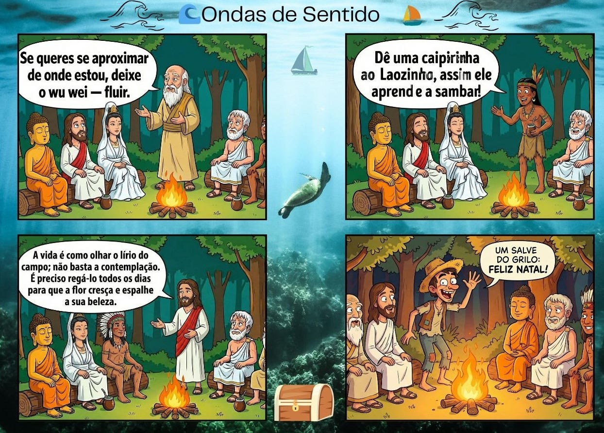 Natal na Mata do Sentido: um diálogo intersecular entre Jesus, Buda, Laozi e João Grilo.  A genialidade de Ariano Suassuna em uma reflexão imperdível. ➔ Exclusivo no Substack Ondas de Sentido.