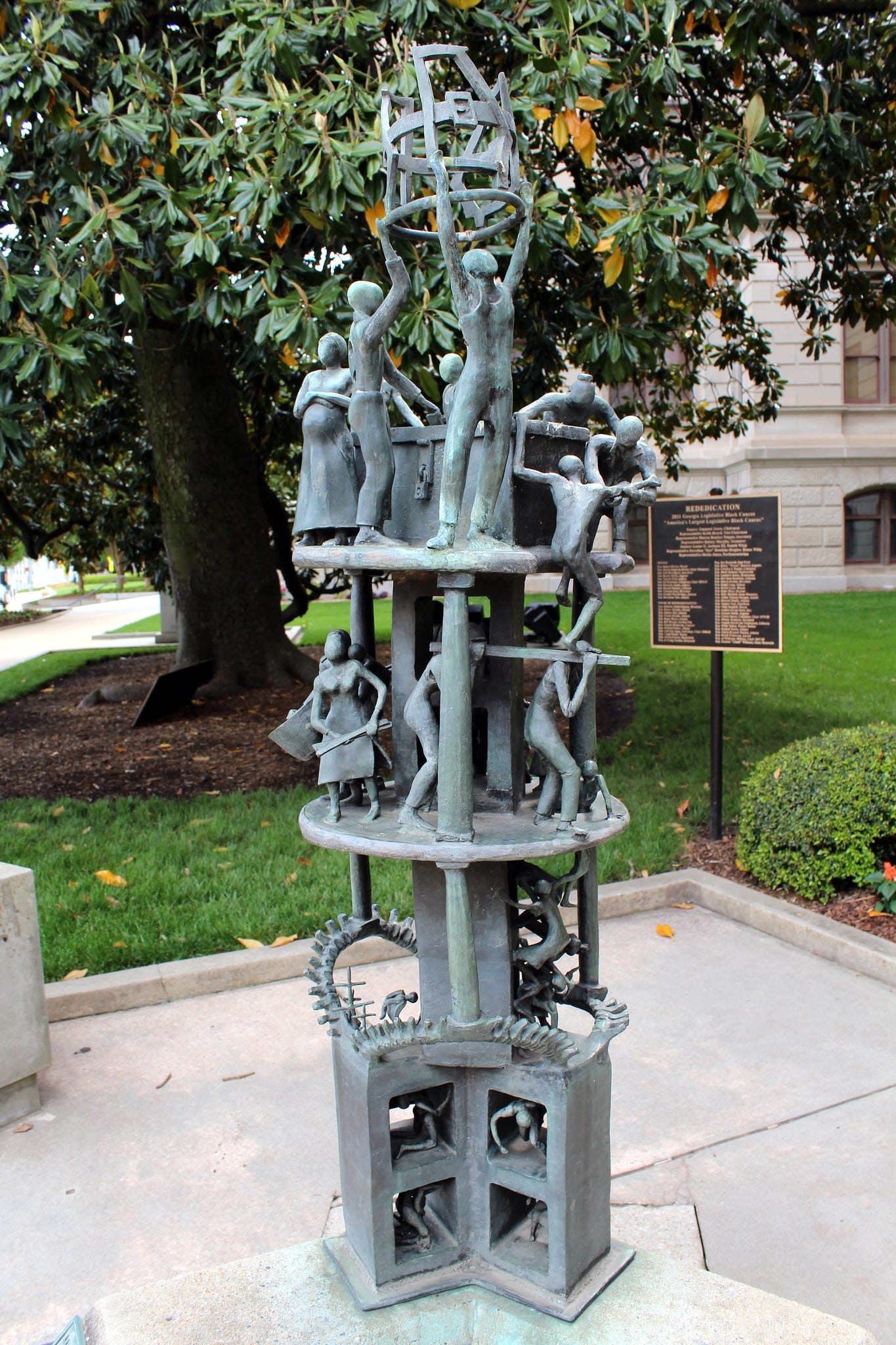 Unveiled in 1977, the Expelled Because of Color statue on the Georgia State Capitol grounds commemorates the 33 black legislators expelled from the legislature three years after the Civil War ended. Photo by Wally Gobetz taken on May 7, 2013. Unveiled in 1977, the Expelled Because of Color statue on the Georgia State Capitol grounds commemorates the 33 black legislators expelled from the legislature three years after the Civil War ended. Photo by Wally Gobetz taken on May 7, 2013.