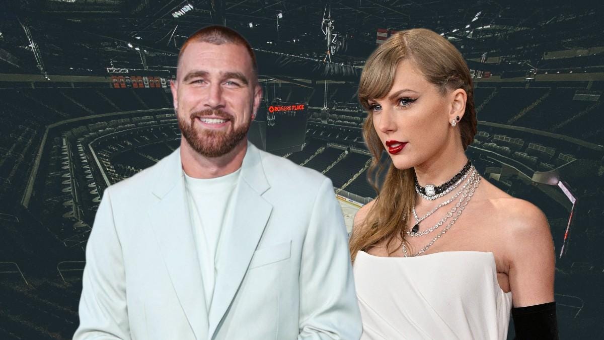 Composite photo of Travis Kelce and Taylor Swift. Composite photo of Travis Kelce and Taylor Swift.