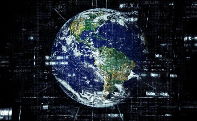 Earth overlaid with computer data