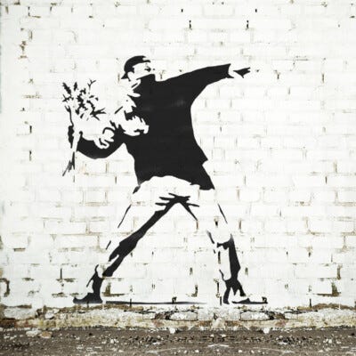 Banksy Flower Thrower LIFE size Painting STENCIL mural wall Graffiti Art |  eBay