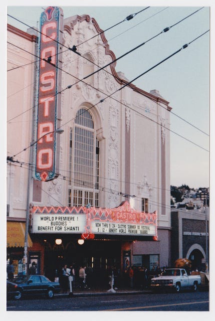 Castro Theatre marquis for 1985 world premiere of Buddies 
