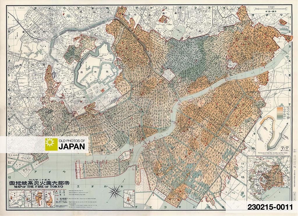 Map of fires after the Great Kanto Earthquake of 1923 Map of fires after the Great Kanto Earthquake of 1923