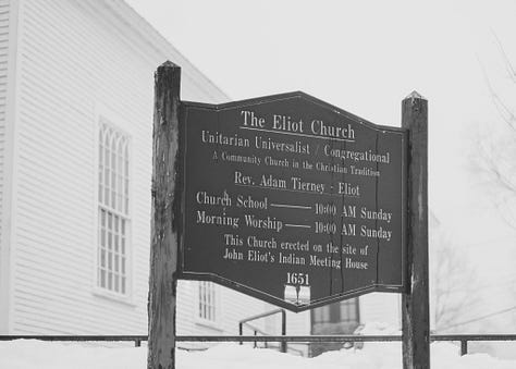 Black and white photos of the town of Natick, MA.