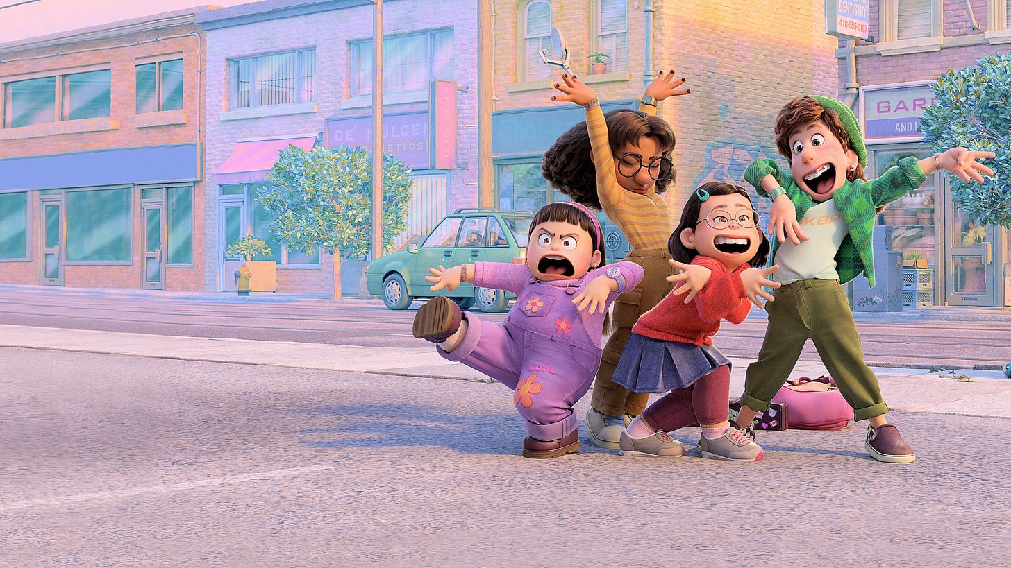 Meilin Lee and her three best friends hold dance poses in a parking lot.