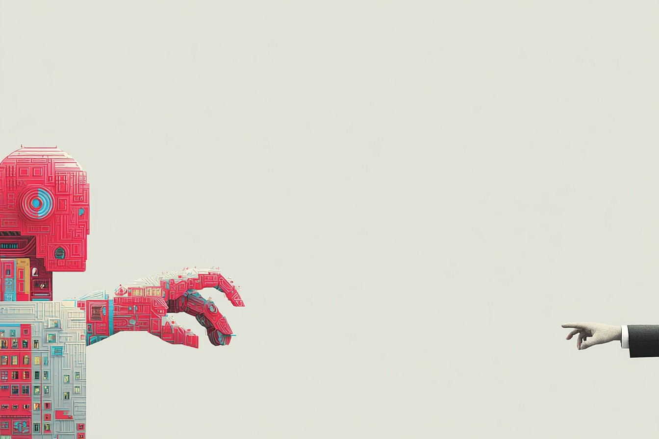 illustration of a robot reaching for a human hand illustration of a robot reaching for a human hand