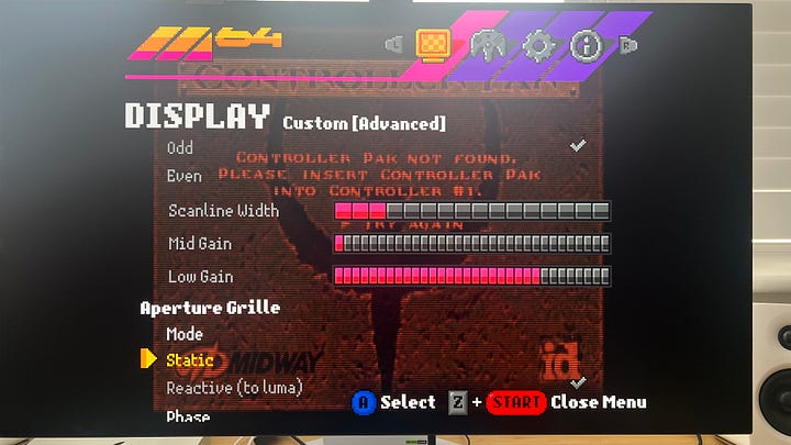 ModRetro M64 display settings
