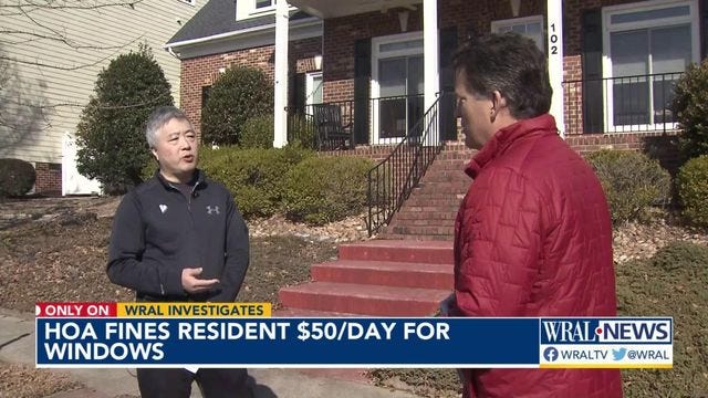 Text reads "HOA fines resident $50 per day for windows