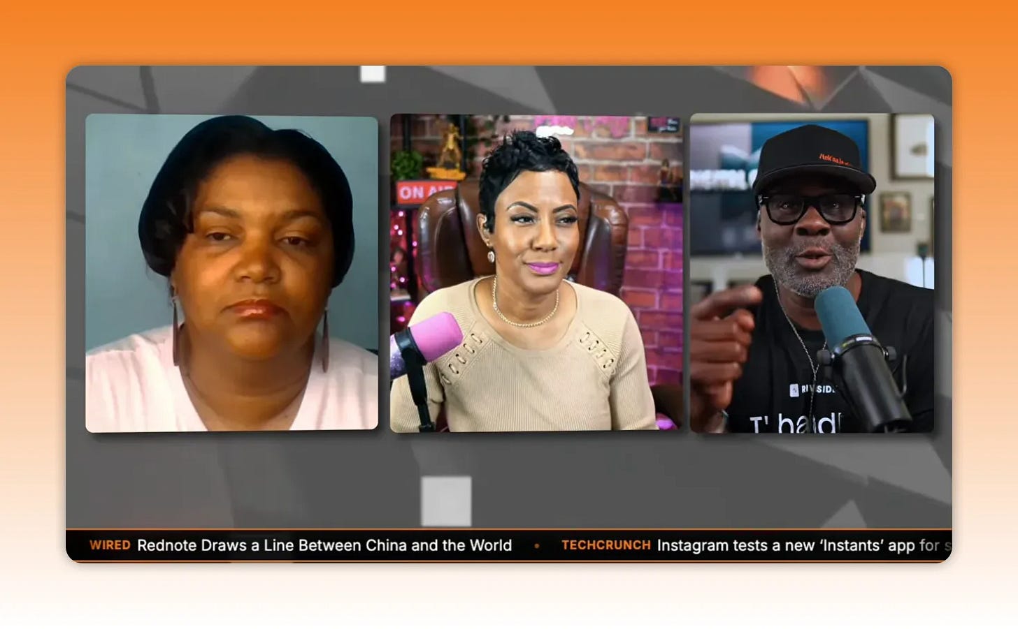 Podcast-style video panel discussing how conferences create trust through relationships