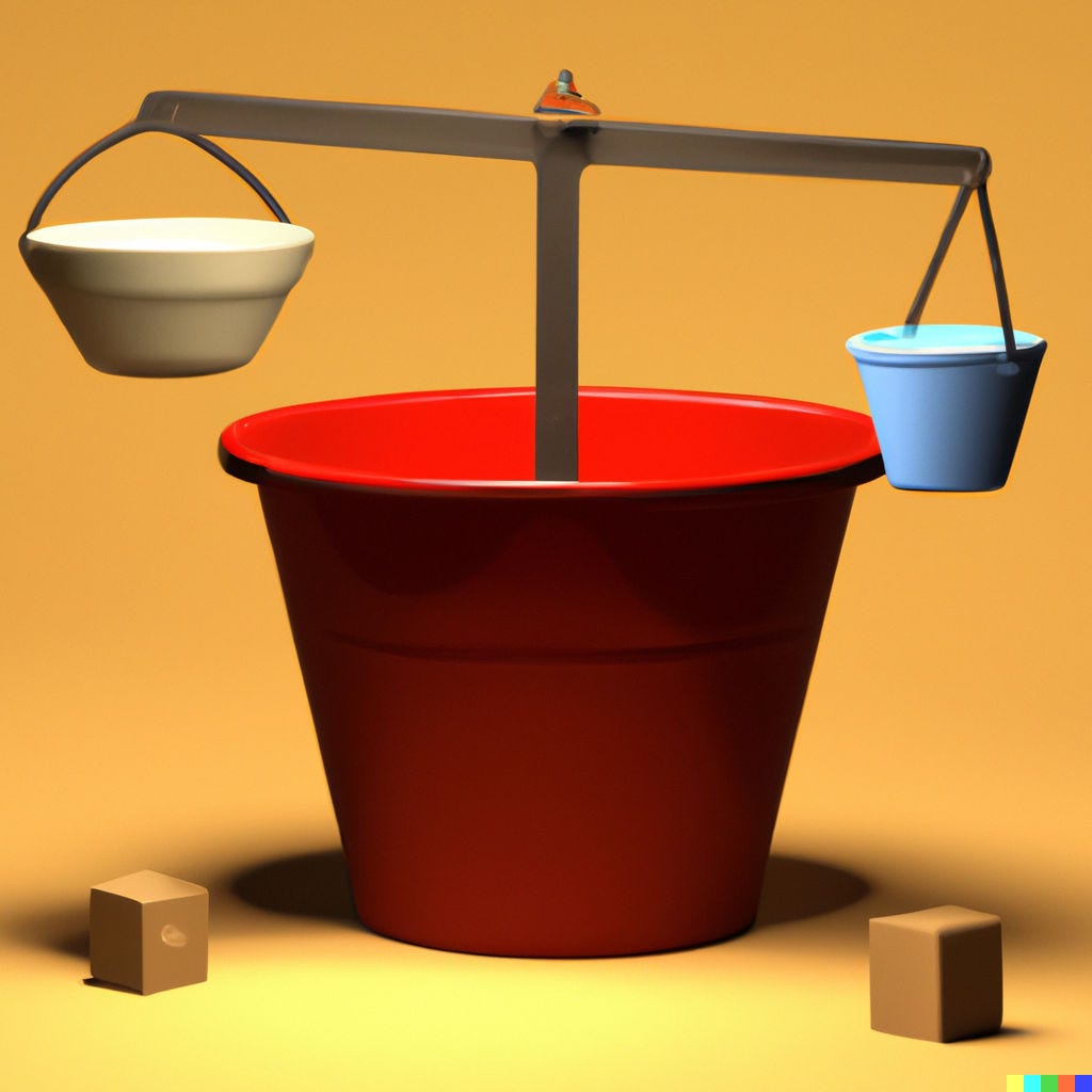 Two buckets being balanced