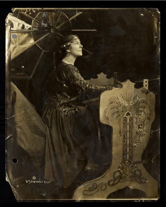 Mary Hallock-Greenewalt, photographic portrait with color organ, 1922  Inventor and pianist, Mary Hallock-Greenewalt (1871-1950)... –  @hspdigitallibrary on Tumblr