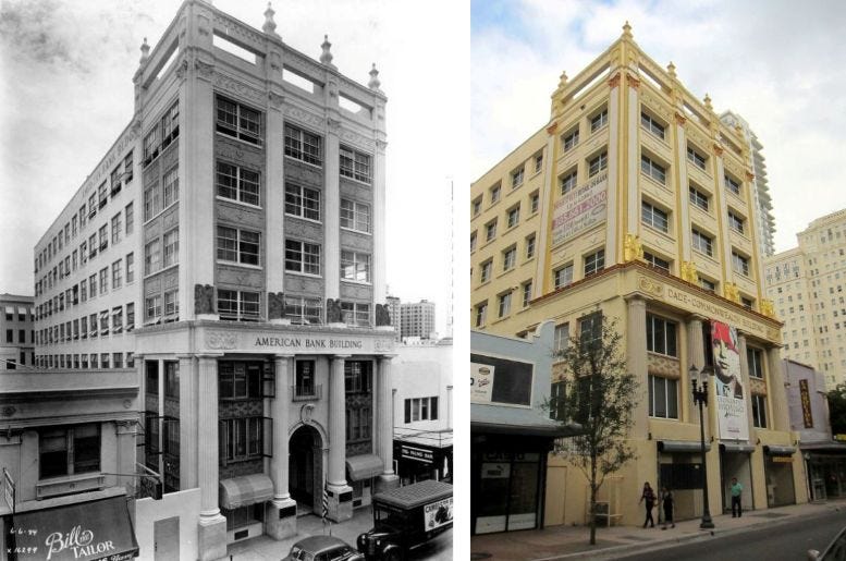 Figure 2: The Meyer-Kiser building in 1944 (left), and 2016 (right). Courtesy of Florida Memory and Casey M. Piket. Figure 2: The Meyer-Kiser building in 1944 (left), and 2016 (right). Courtesy of Florida Memory and Casey M. Piket.