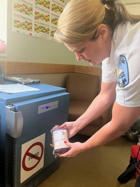 picture of EMS rescue training and of whole blood supply