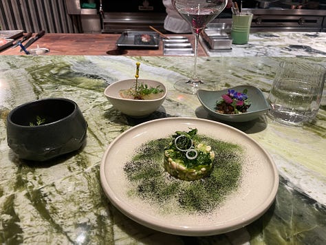 Images of beautifully plated meals at Quintonil in Mexico City