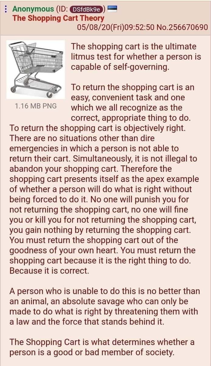 The 'shopping cart theory' supposedly determines who is a good person and  who isn't