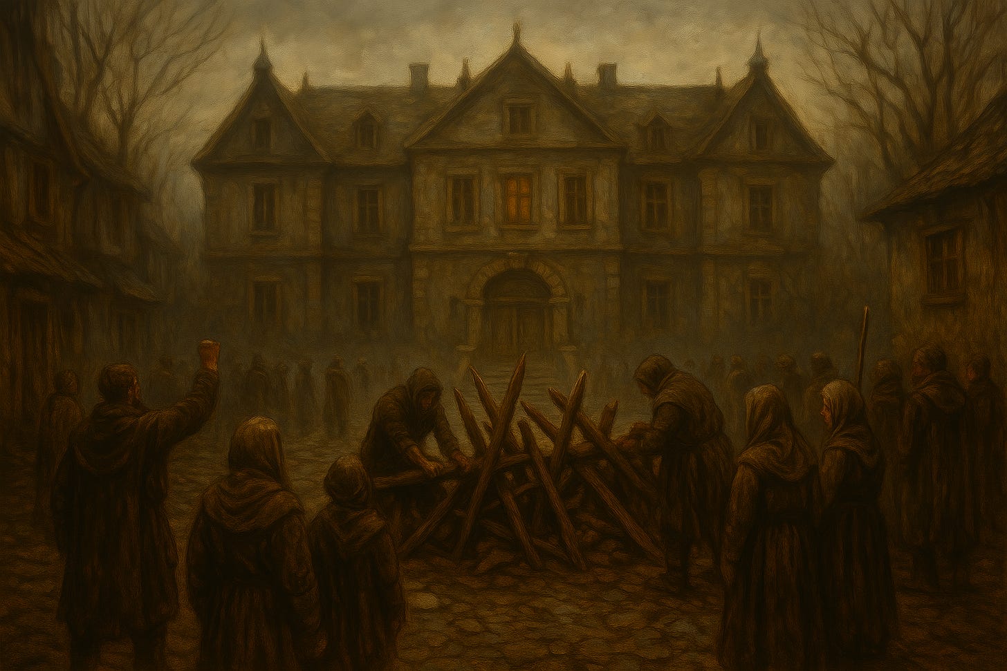 a crowd gathered before the Burgomaster's mansion in Barovia