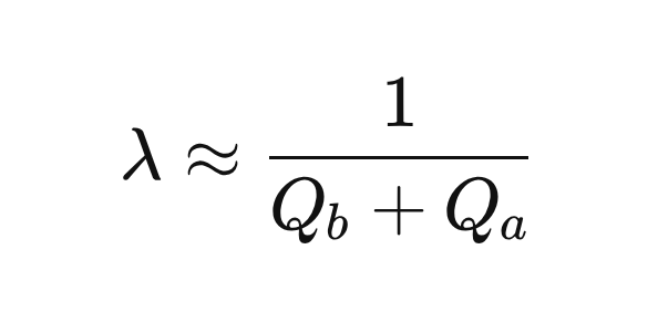 \lambda \approx \frac{1}{Q_b + Q_a} \lambda \approx \frac{1}{Q_b + Q_a}