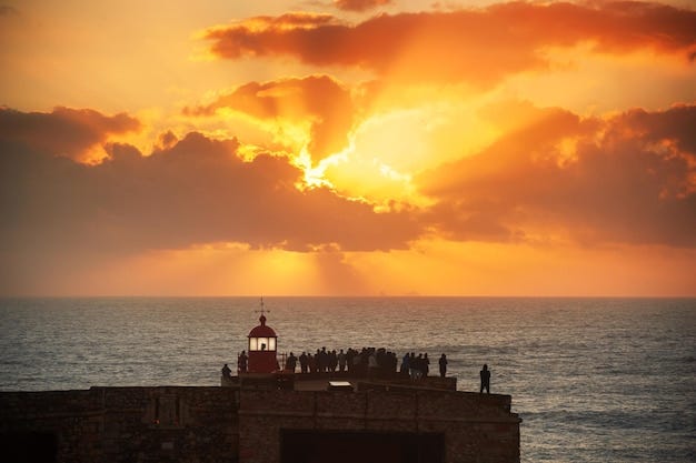 Beautiful sunset in nazare, portugal. lighthouse on the coast of atlantic ocean | Premium Photo Beautiful sunset in nazare, portugal. lighthouse on the coast of atlantic ocean | Premium Photo