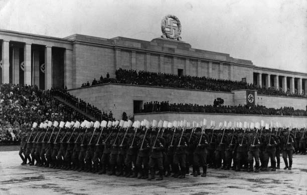 Workers Battalions marching at a mass Nazi Party rally in Nuremberg.