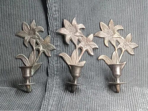 Three Vintage Flower Wall Sconces - Picture 1 of 6