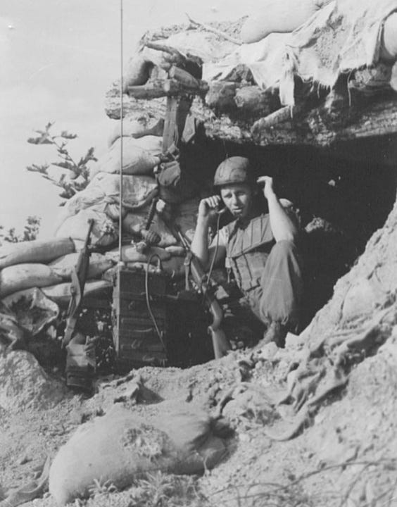 black and white images of young Vic in the Korean war