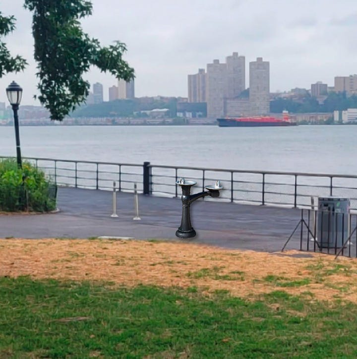 Renderings of new water fountains in Riverside Park.