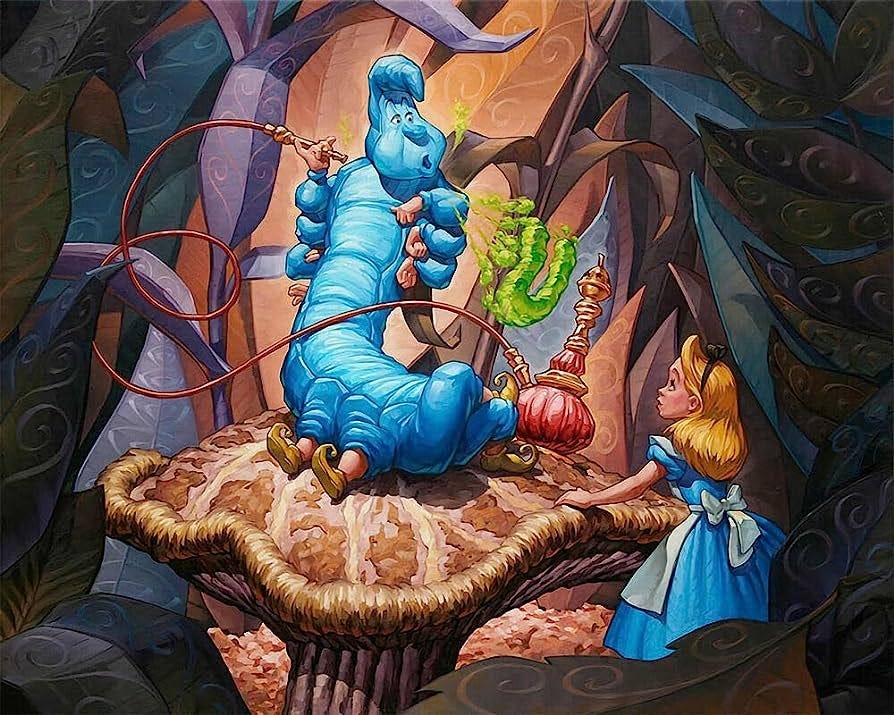 Alice in Wonderland and Absolem The Caterpillar - Canvas OR Print Wall Art