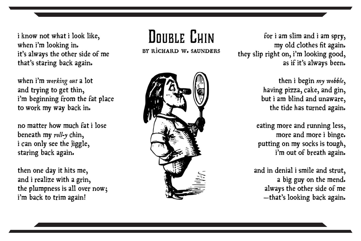 Stylized page of a poem by Richard W. Saunders called 'Double Chin'.