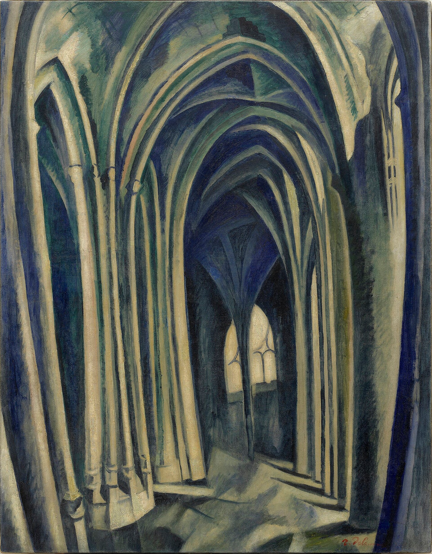 Delaunay's Saint-Séverin No. 3, the bent piers of a Gothic ambulatory in blue, green and beige Delaunay's Saint-Séverin No. 3, the bent piers of a Gothic ambulatory in blue, green and beige