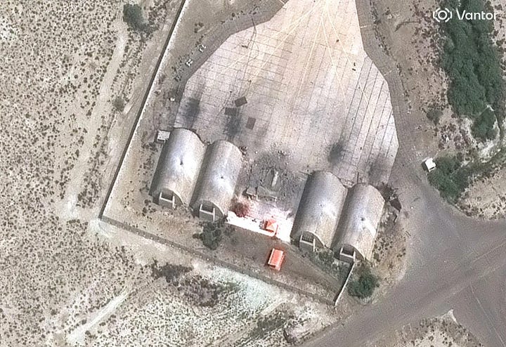 Damage to Konarak drone base (left) and airport (right) in Iran. Imagery credit: Vantor