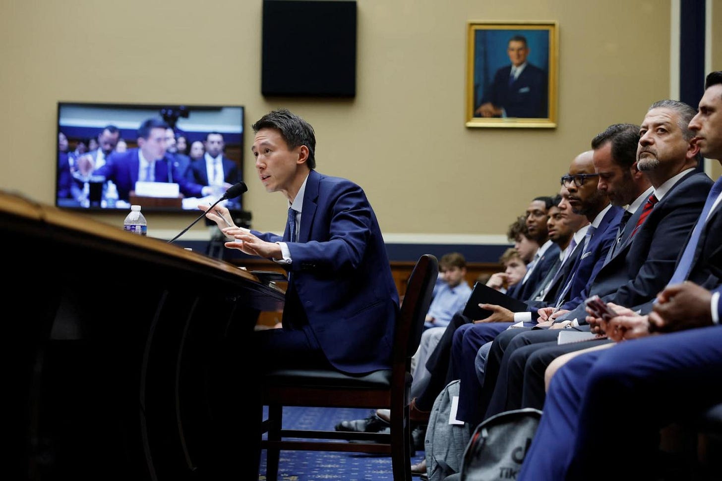 TikTok Chief Executive Shou Zi Chew testifies before a House Energy and Commerce Committee hearing entitled "TikTok: How Congress can Safeguard American Data Privacy and Protect Children from Online Harms," as lawmakers scrutinize the Chinese-owned video-sharing app, on Capitol Hill in Washington, U.S., March 23, 2023. TikTok Chief Executive Shou Zi Chew testifies before a House Energy and Commerce Committee hearing entitled "TikTok: How Congress can Safeguard American Data Privacy and Protect Children from Online Harms," as lawmakers scrutinize the Chinese-owned video-sharing app, on Capitol Hill in Washington, U.S., March 23, 2023.