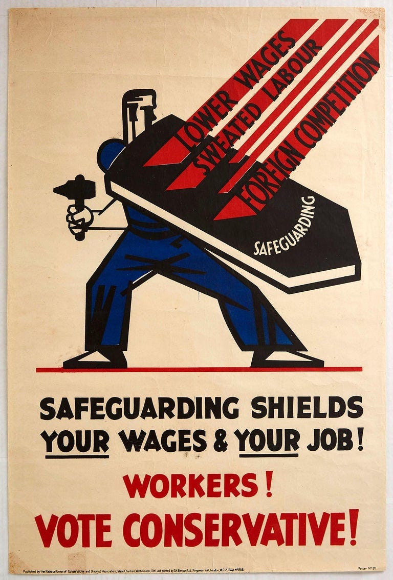 Unknown - Original Vintage Poster Workers Vote Conservative Elections  Political Propaganda at 1stDibs