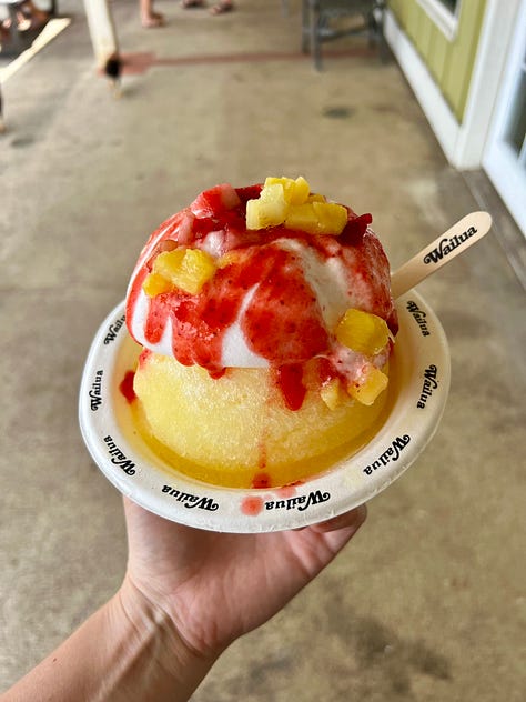 photo of poke, photo of shave ice, and photo of dumpling soup