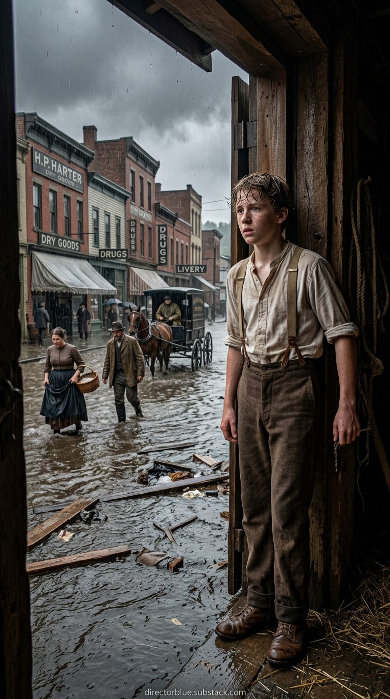 IMAGE PROMPT FOR UNIVERSITY HISTORY CLASS REENACTMENT H201 Photorealistic 9x16 vertical portrait photograph exterior street scene Washington Street Johnstown Pennsylvania 1889 Viewed from the open double doorway of a livery stable looking ou_image_1 IMAGE PROMPT FOR UNIVERSITY HISTORY CLASS REENACTMENT H201 Photorealistic 9x16 vertical portrait photograph exterior street scene Washington Street Johnstown Pennsylvania 1889 Viewed from the open double doorway of a livery stable looking ou_image_1