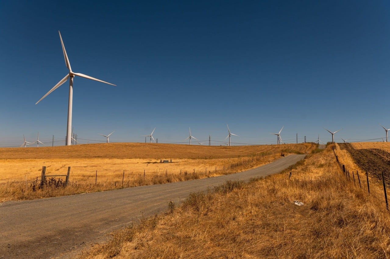Wind turbines in Rio Vista, Calif., on Aug. 28, 2025. Wind turbines in Rio Vista, Calif., on Aug. 28, 2025.