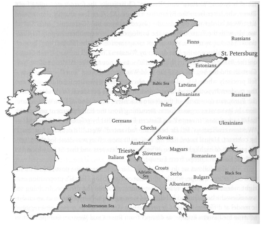 The hajnal line, literally interpreted, c. 1850. source: Plakans and ...
