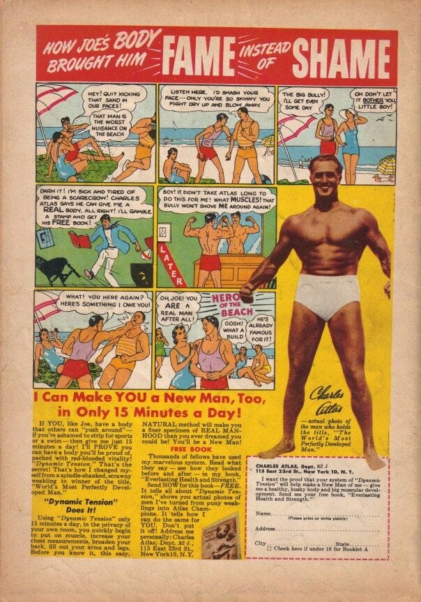 Classic Charles Atlas with sand kicked in the face | Charles atlas ...