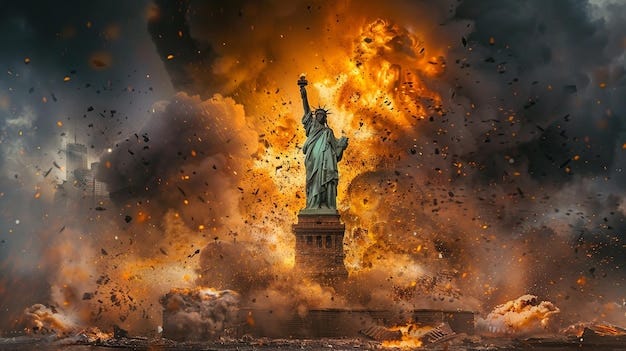 The statue of liberty is burning in the background | Premium AI-generated  image