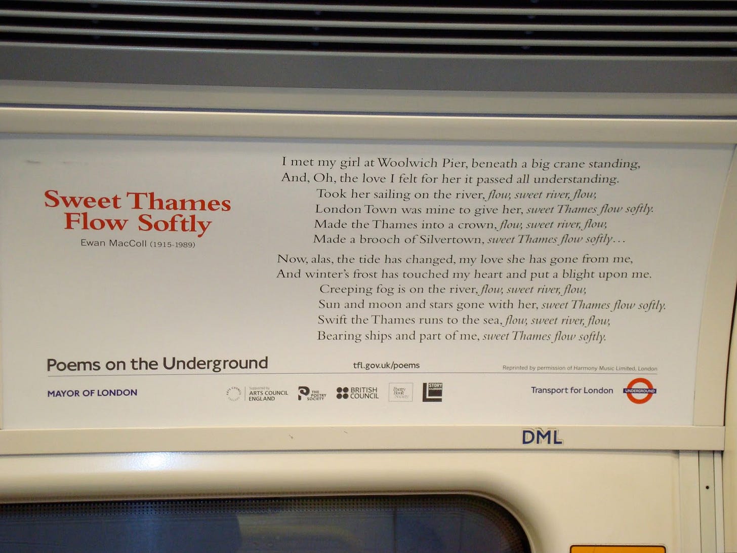 Photo of poem on the Underground