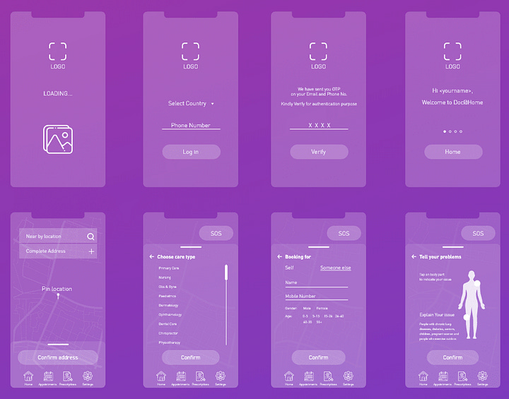 Sitempas and Wireframes of different websites and apps