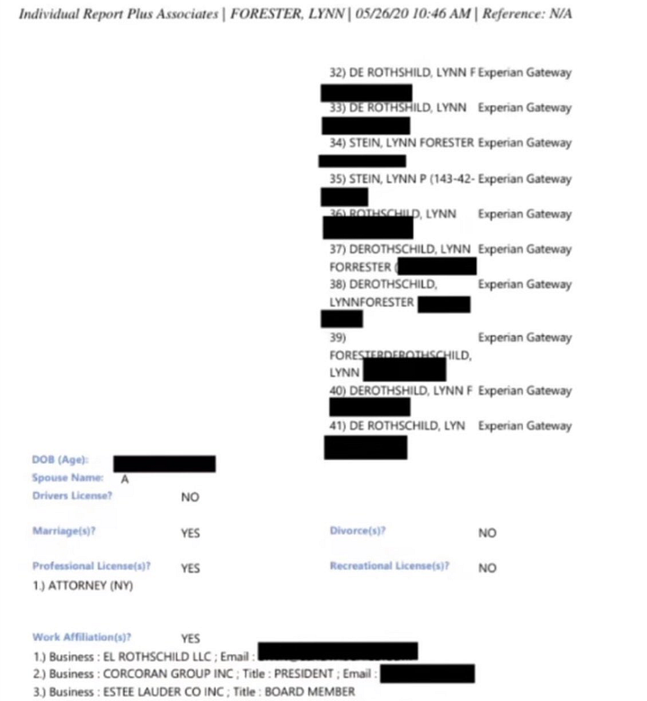 Corporate records showing Lynn Forester de Rothschild listed as President/Executive in entities overlapping with Corcoran’s ownership structure. This link only became visible once the Epstein-adjacent filings were unsealed, revealing Rothschild leadership inside the very ecosystem Erika entered.