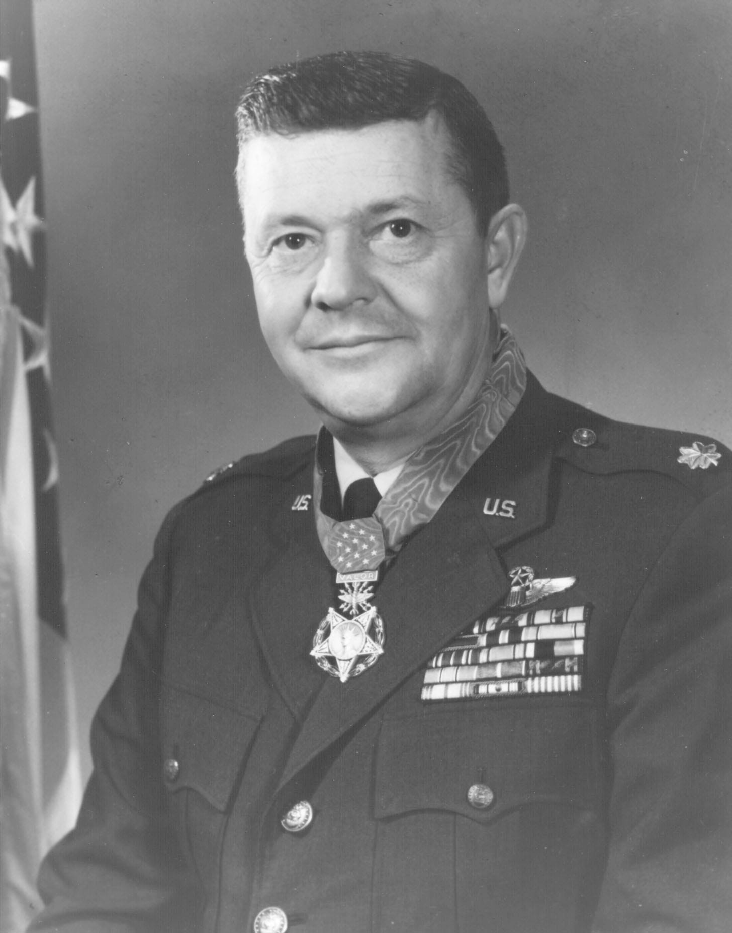 Headshot of Joe Jackson in uniform. He is wearing his Medal of Honor around his neck.