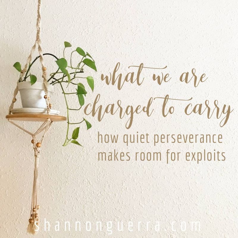 what we are charged to carry: how quiet perseverance makes room for exploits | Shannon Guerra @ Copperlight Wood