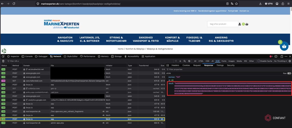 Sepolia smart contract returning the encrypted envelope that resolves to the skimmer domain