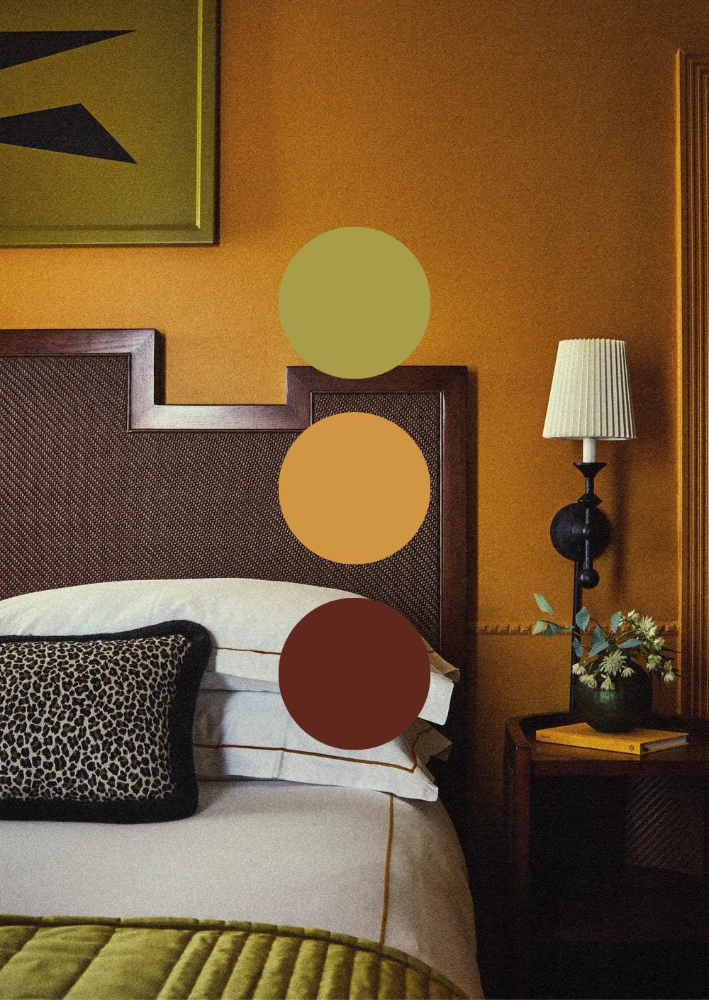 Orange, olive green, and brown color combination