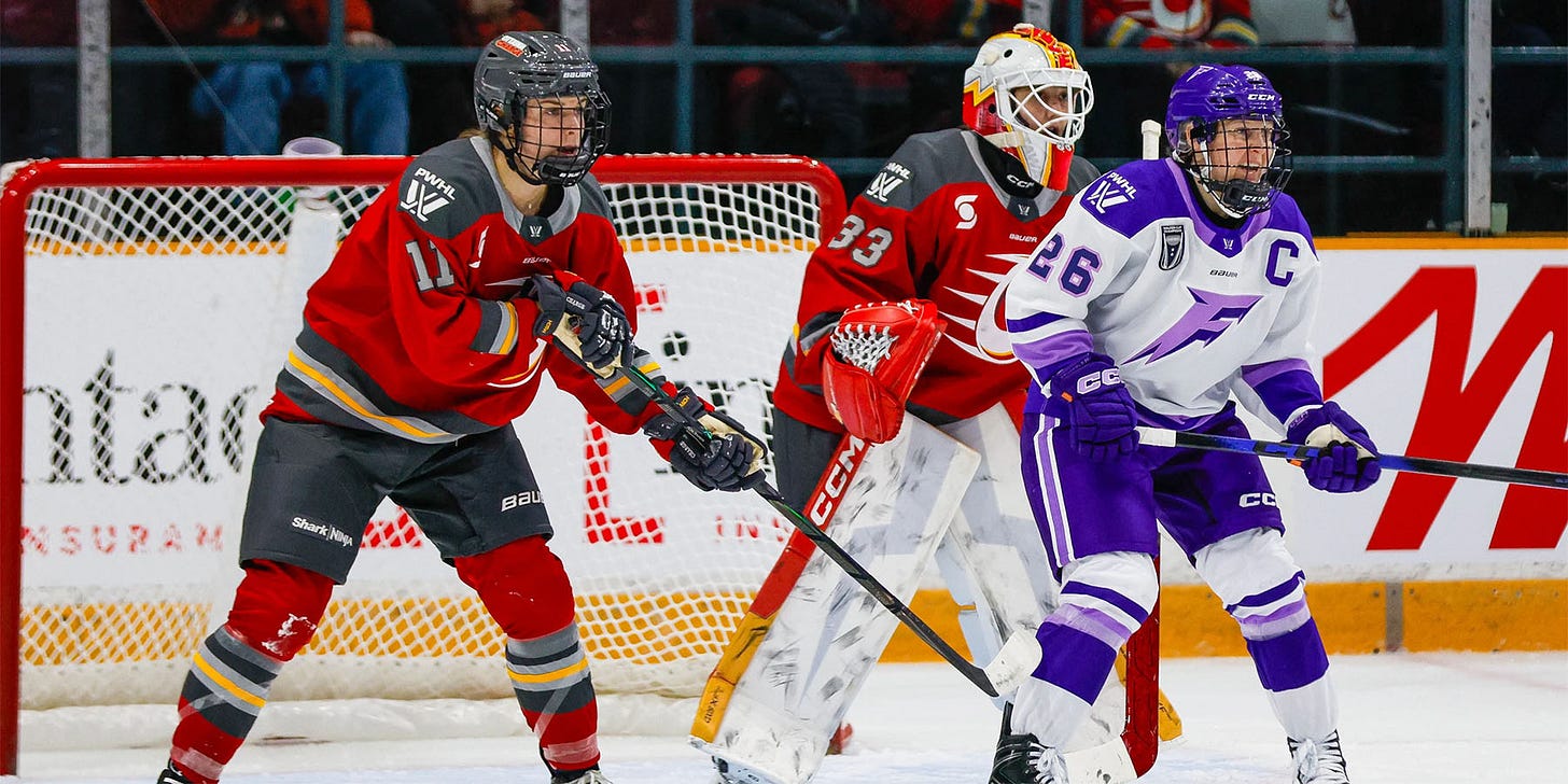 Kendall Coyne Schofield in front of the Charge net.