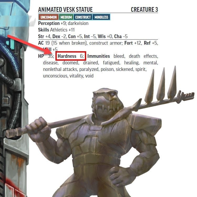 animated vesk statue hardness 6 is too high for a level 1 adventure in starfinder 2e playtest